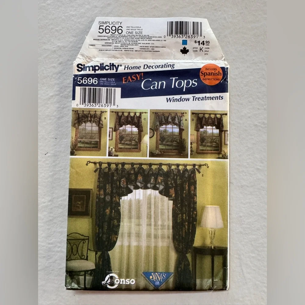 Simplicity 5696 Can Tops Window Treatments Uncut Sewing Pattern